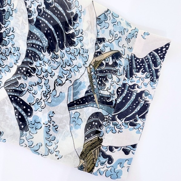 One Hundred Stars Great Wave Hokusai Kimono Jacket Navy Blue NWOT One Size - Picture 7 of 7